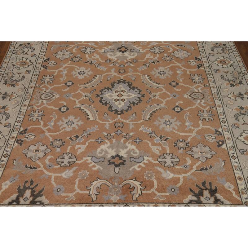 Transitional Oushak Indian Area Rug Handmade Wool Carpet - 8'2"x 9'10"