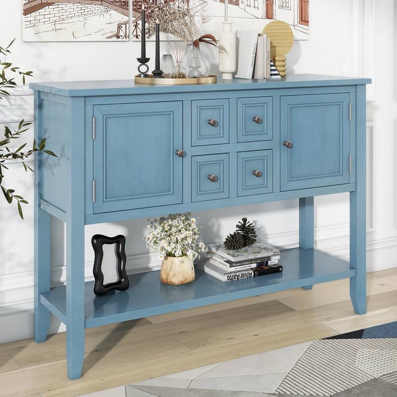 Vintage Console Table with 4 Drawers and Bottom Shelf