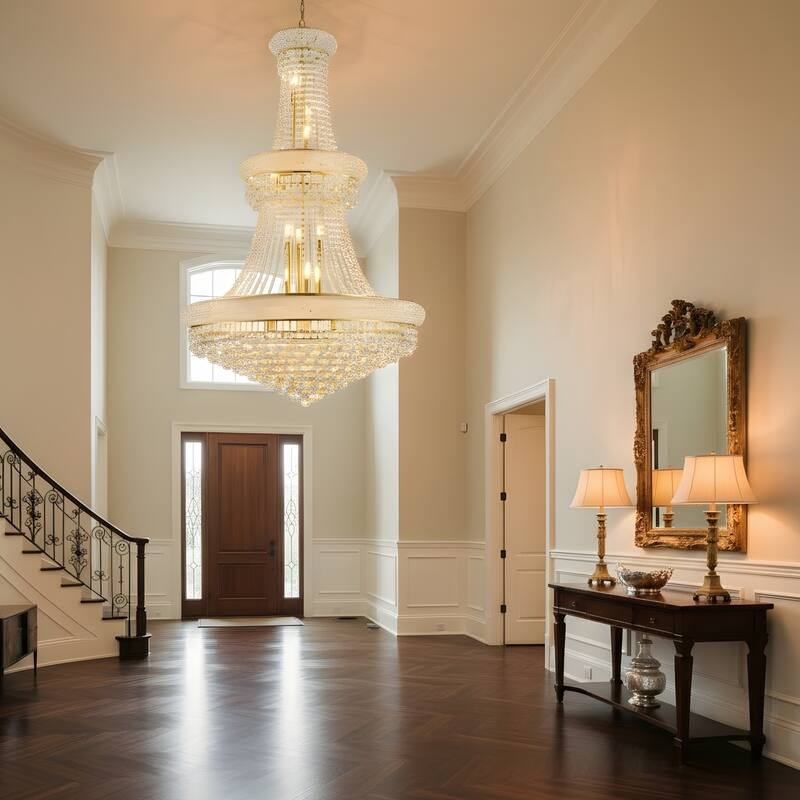 32-Inch Crystal Chandelier, 27-Light Ceiling Light with LED Bulbs - N/A