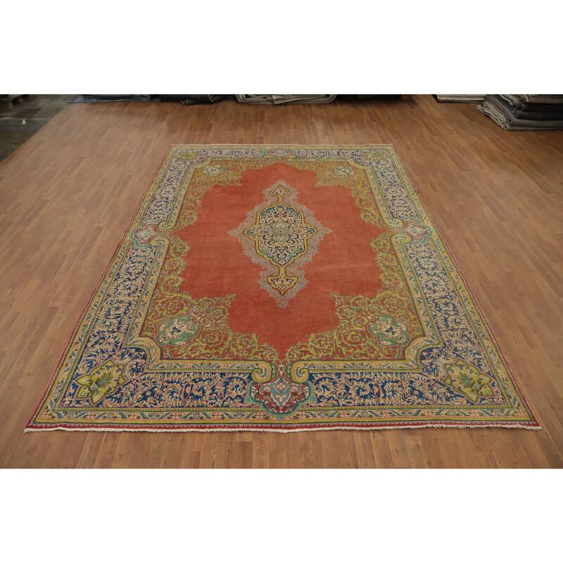 Hand Knotted Oriental 100% Wool Carpet Traditional Floral Oranges & Rust Kerman Area Rug - 12' 0'' X 8' 9''