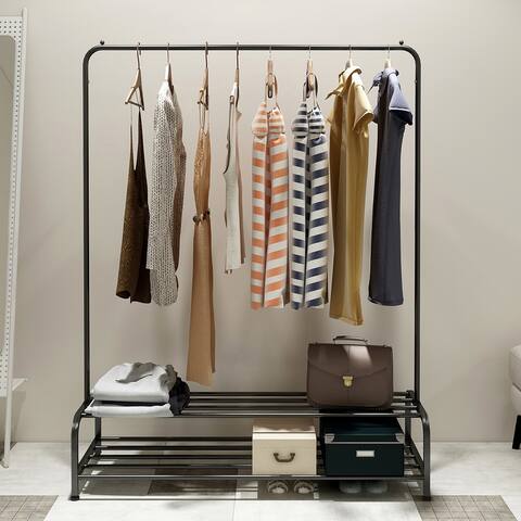 Clothing Garment Rack with Shelves, Metal Cloth Hanger Rack