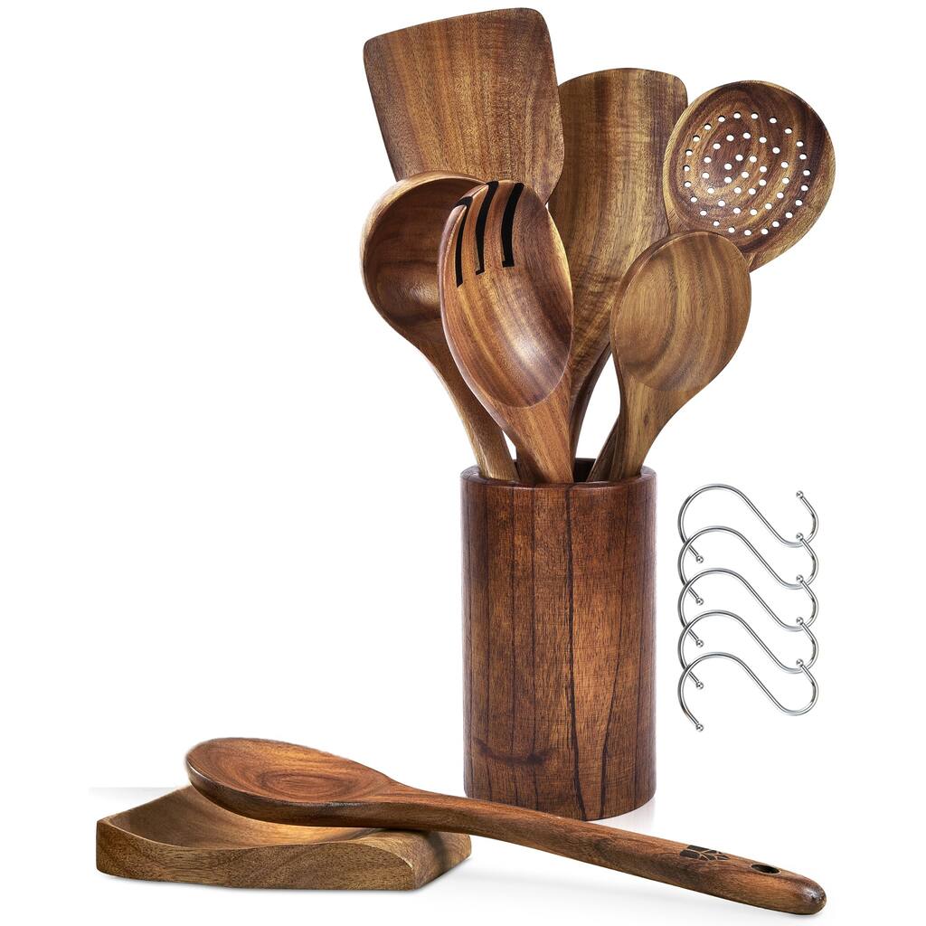 Wooden Utensils for Cooking Set, Wood Nonstick Kitchen Cookware