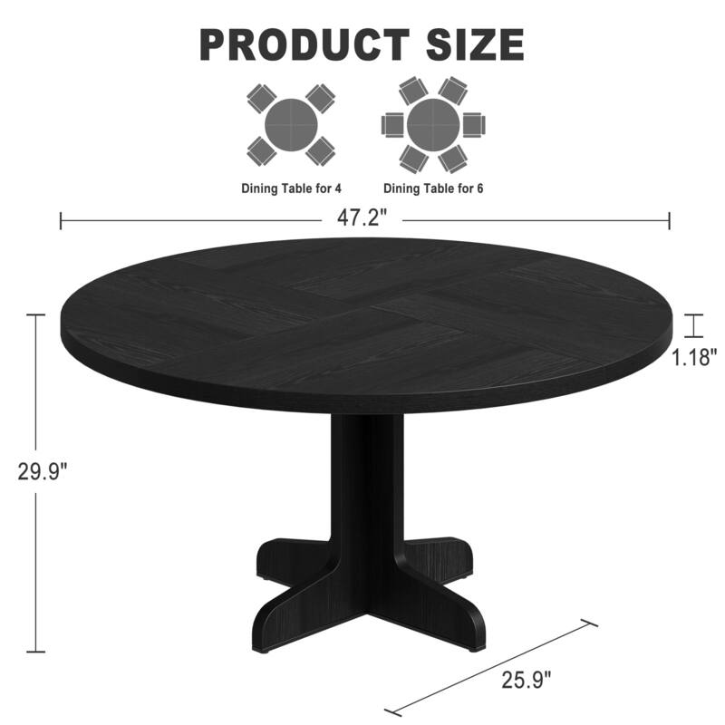 47 Inch Round Dining Table for 4, Farmhouse Kitchen Dining Room Circle Dinner Table
