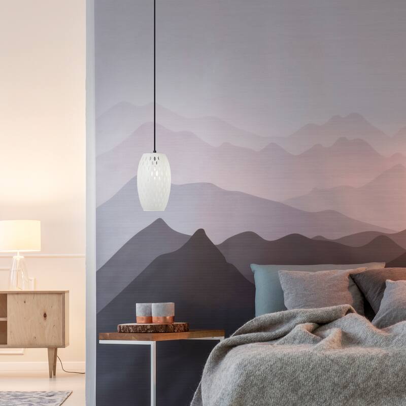 Adriana River of Goods Black Metal and White/Clear Glass 6-Inch Pendant Light with Adjustable Hanging Cord - 6" x 6" x 70.75"