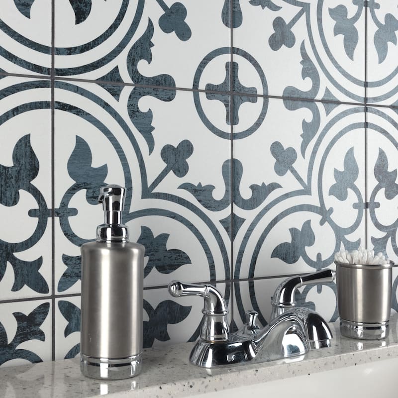 Merola Tile Cassis Arte Black 9-3/4" x 9-3/4" Porcelain Floor and Wall Tile