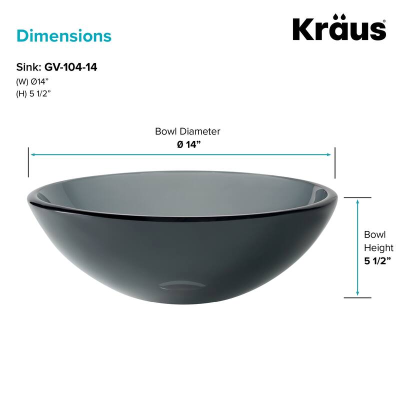 Kraus 14" Clear Black Glass Vessel Bathroom Sink Only