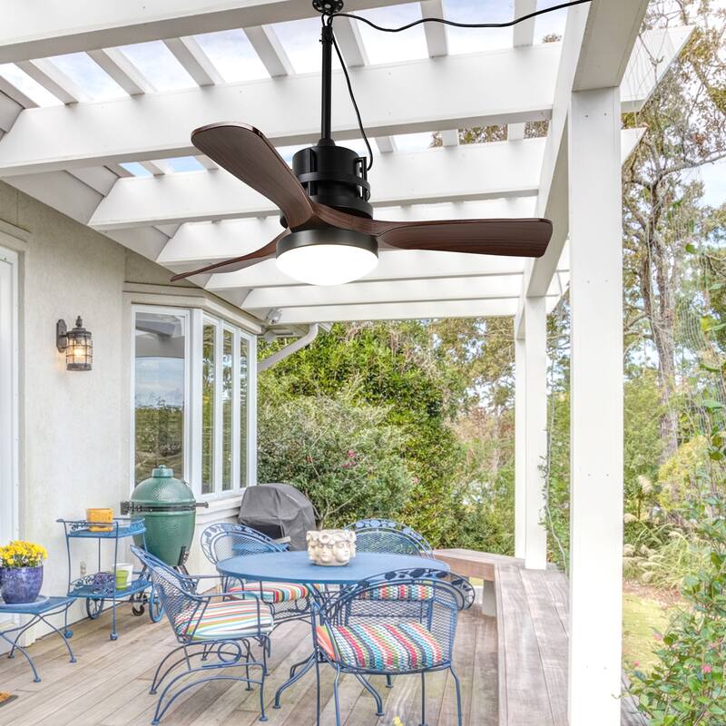 Bella Depot 42" Black Outdoor Ceiling Fan with Dimmable Light and Remote APPControl 6-Speed Reversible Blades
