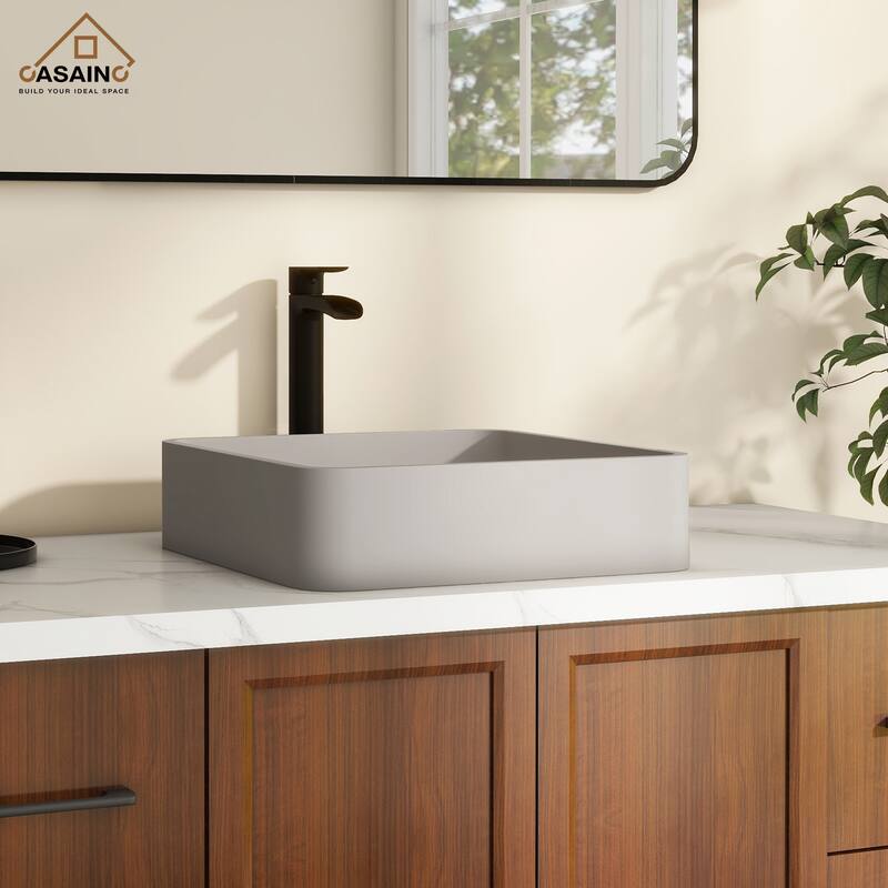 CASAINC Concrete Square Bathroom Sink Vessel Sink Art Basin with the Same Color Drainer