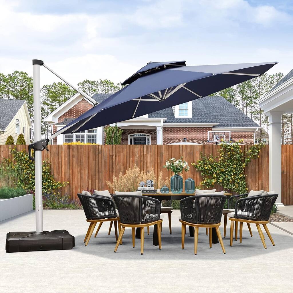 PURPLE LEAF 13ft Round Offset Hanging Patio Umbrella with Base