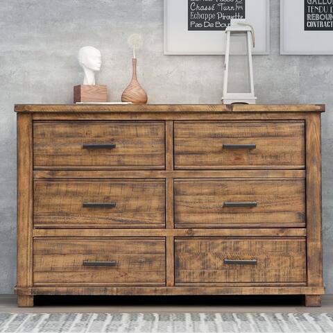 Mid-Century Solid Wood 6-Drawer Wide Dresser