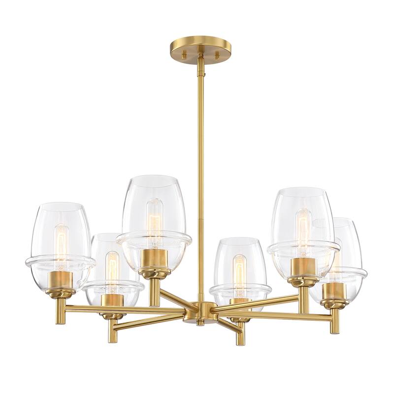 Summer Jazz 6-Light Brushed Gold Transitional Shaded Chandelier for Dining Rooms - 28