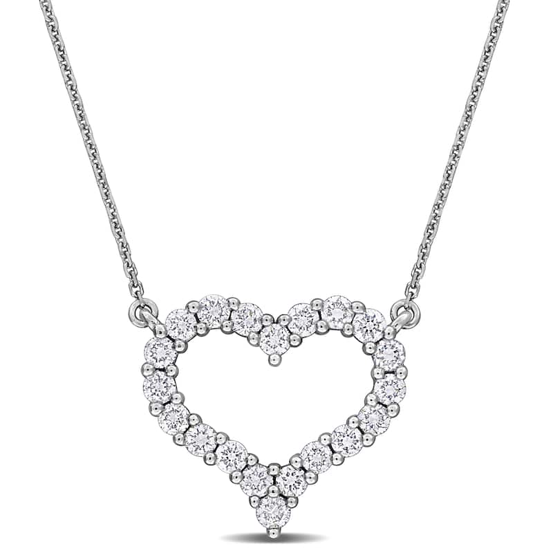 1ct TW Lab-Grown Diamond Open Heart Necklace in 14k White Gold
