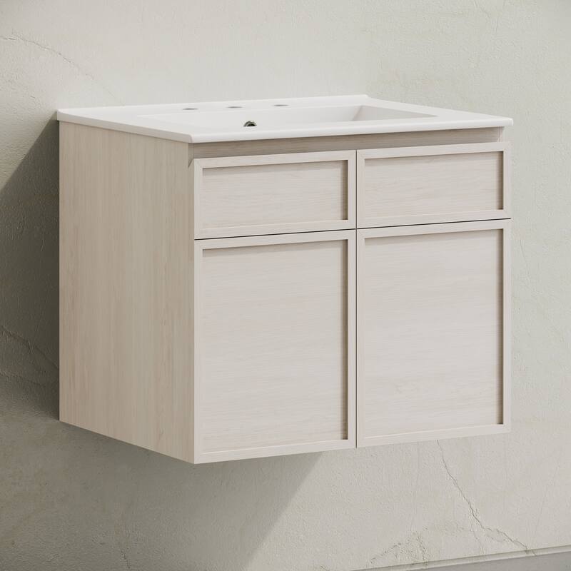 St. Tropez 24" Wall-Mounted Bathroom Vanity In White Oak With 3-Hole Widespread Sink Top - 24