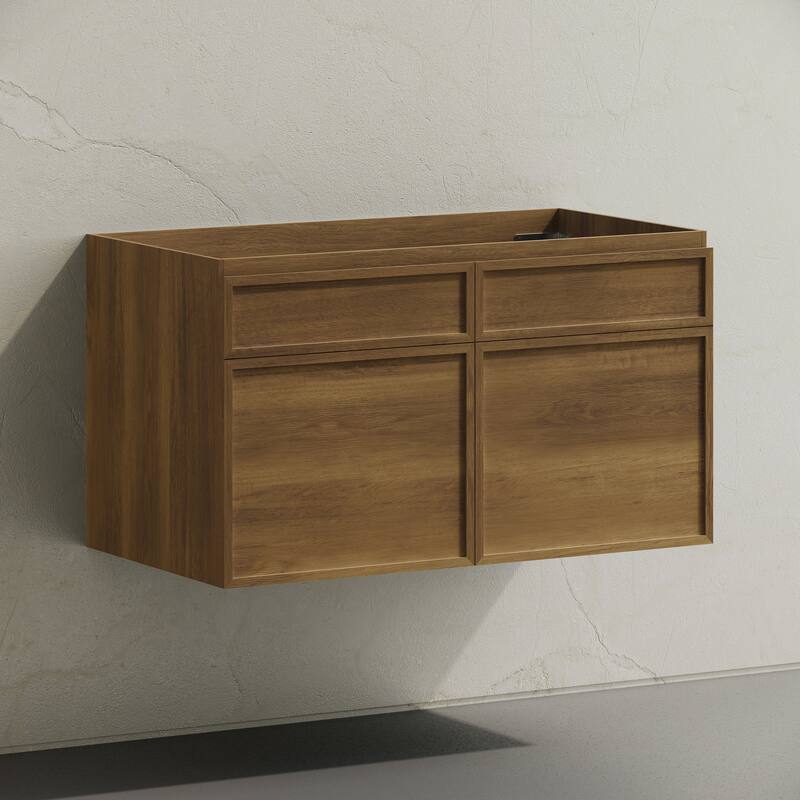 St. Tropez 36" Wall-Mounted Bathroom Vanity Cabinet Without Top In Brown Oak - 36