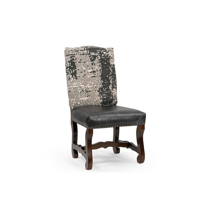 HomeRoots Set of Two Black Gray And Dark Brown Solid Wood Upholstered Chenille And Leather Dining Side Chairs