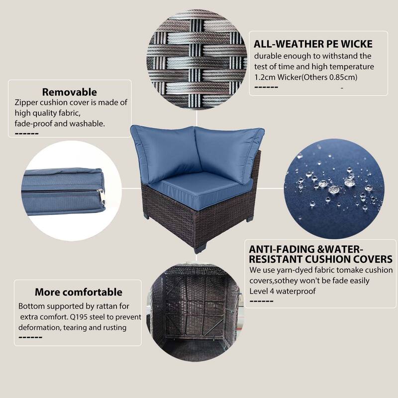 7-Piece PE Rattan Wicker Outdoor Patio Sectional Sofa Set with Cushions and Coffee Table