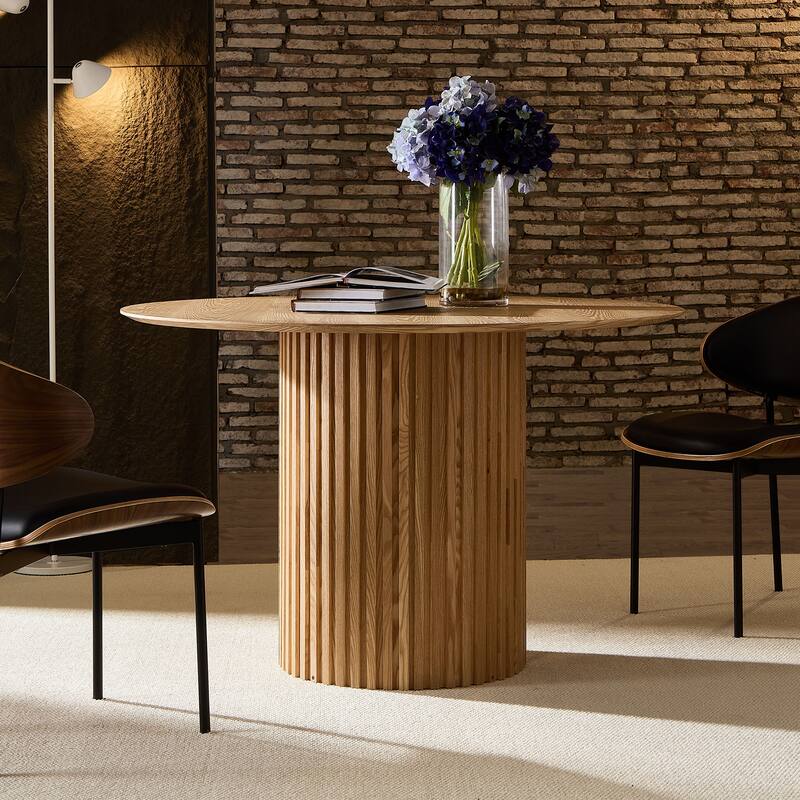46.45 inch MDF Dining Table for Dining Room Round Dinner Tables Mid-Century Modern Table - Oak