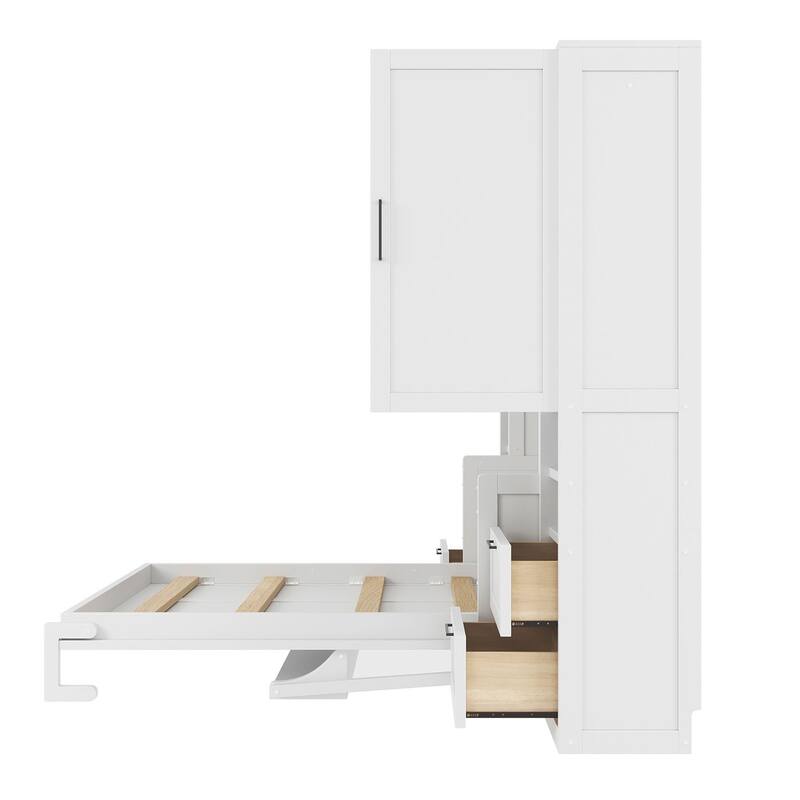 Full Size Murphy Bed with Closet, Drawers & Shelves - Space-Saving Wall Bed with Storage for Small Rooms
