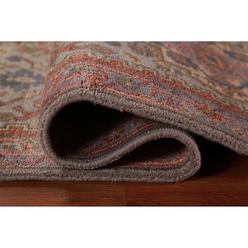 Hand Knotted Oriental 100% Wool Carpet Traditional Geometric Greys & Charcoal Heriz (serapi) Runner Rug - 8' 2'' X 2' 7''