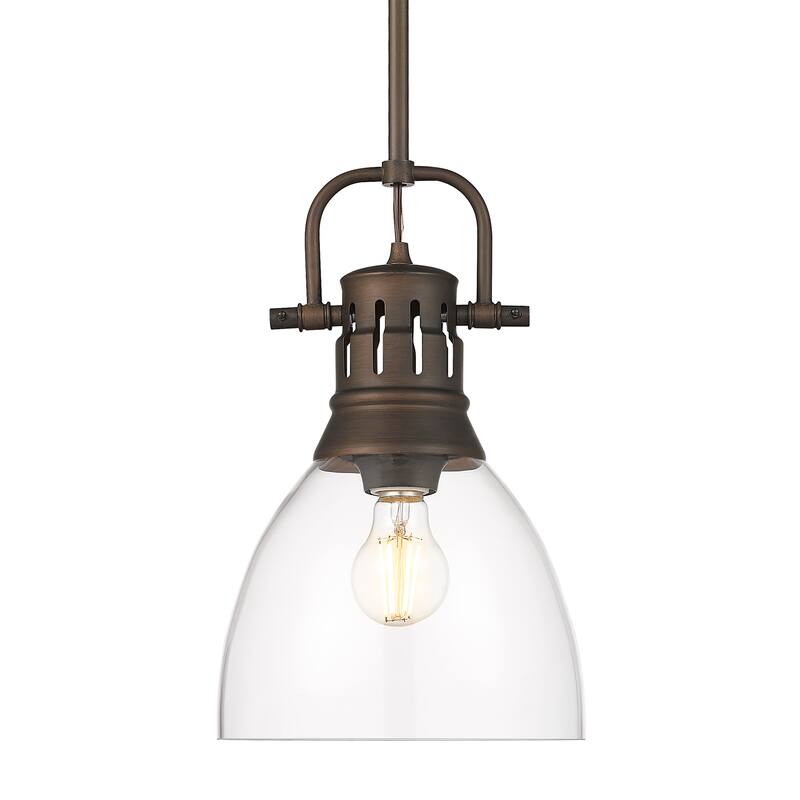 Yep by Golden Lighting Duncan 1-light 9in rod hung Pendant in Rubbed Bronze and Clear Glass