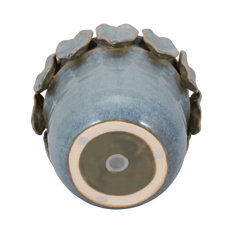 Stoneware Ceramic Planter Handcrafted Sculpted Leaf Embellishments