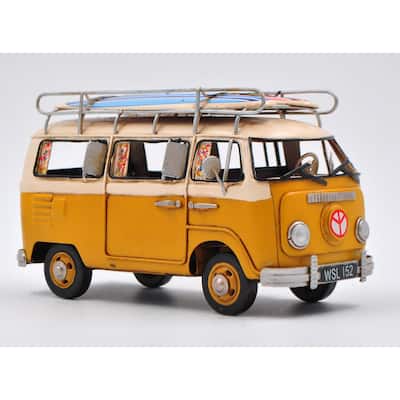 Volkswagen Mini Bus For Surfers With Surf Board Bright Yellow Vw Automobile Gift