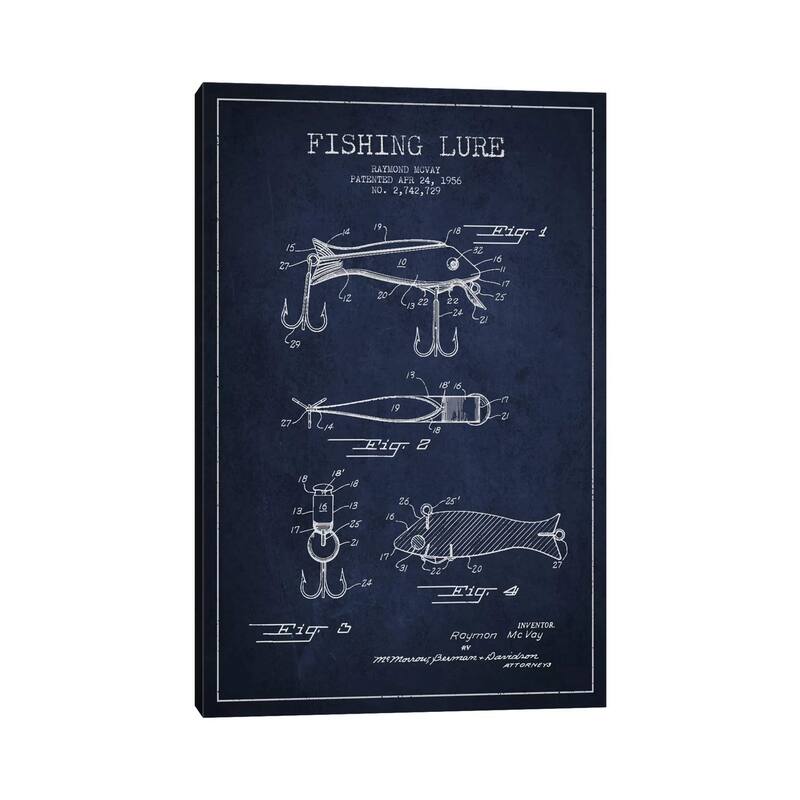 iCanvas "Fishing Tackle Navy Blue Patent Blueprint" by Aged Pixel Canvas Print
