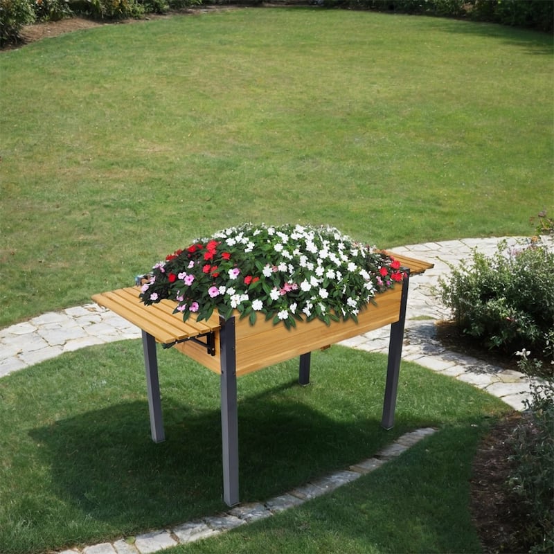 Raised Garden Bed,Metal Leg Wood Planter Boxes w/Folding Storage Shelf