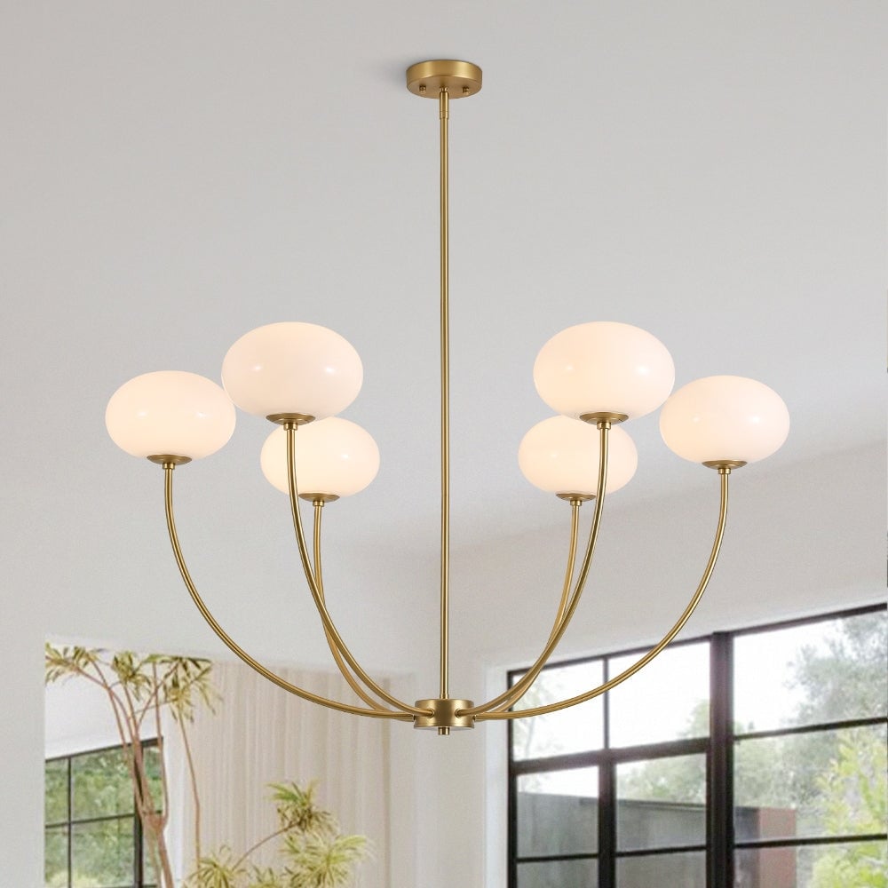 Modern 6-Light Swooping Chandelier Oval Glass Living Dining - 40.9 in