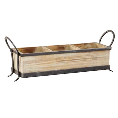 Wood Tray with Dividers - Brown - Roche River Decor - 7"W x 22"L x 8"H