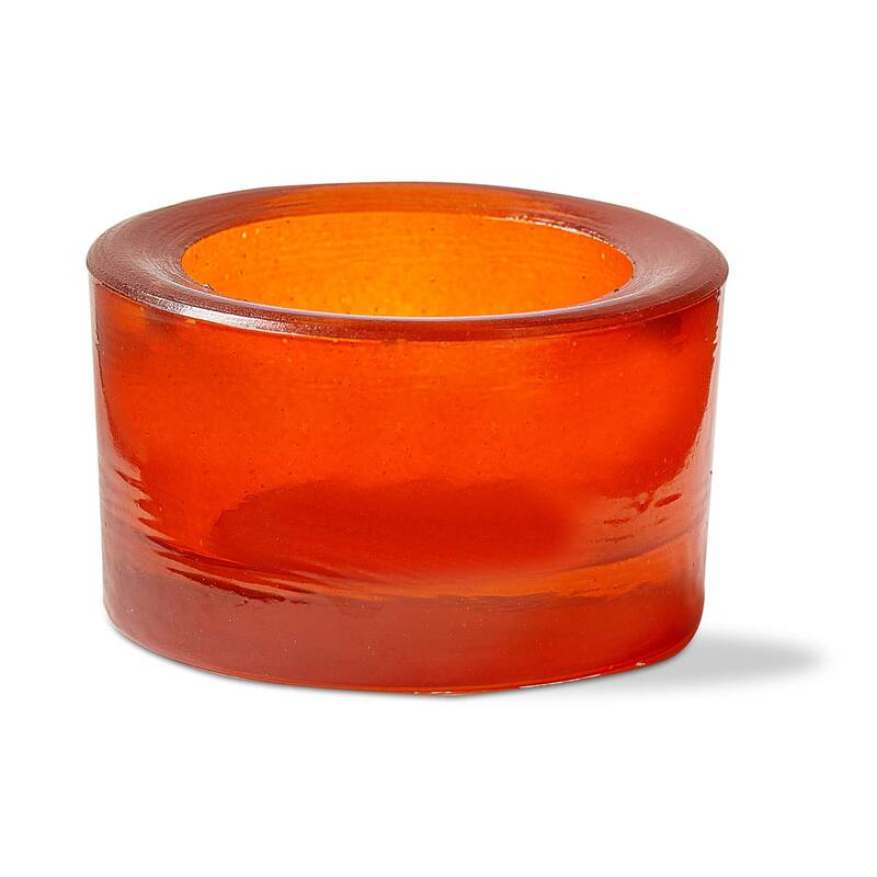 Chunky Orange Tealight Holder - Glass Candle Holder for Everyday Use, 1.5" H x 2.5" L x 2.5" W