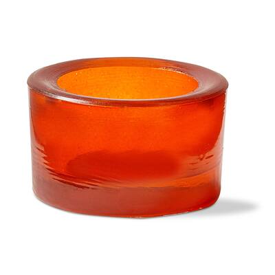 Chunky Orange Tealight Holder - Glass Candle Holder for Everyday Use, 1.5" H x 2.5" L x 2.5" W
