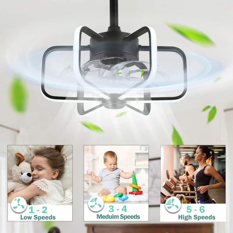 Cusp Barn 18 Inch Modern Ceiling Fan with Dimmable LED Light, Vintage Fandelier, Bladeless Industrial 6-Speed Fan for Bedroom