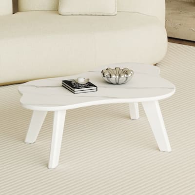 47.2" Modern Cloud Shaped Coffee Table with MDF Panel and Solid Wood Legs for Living Room