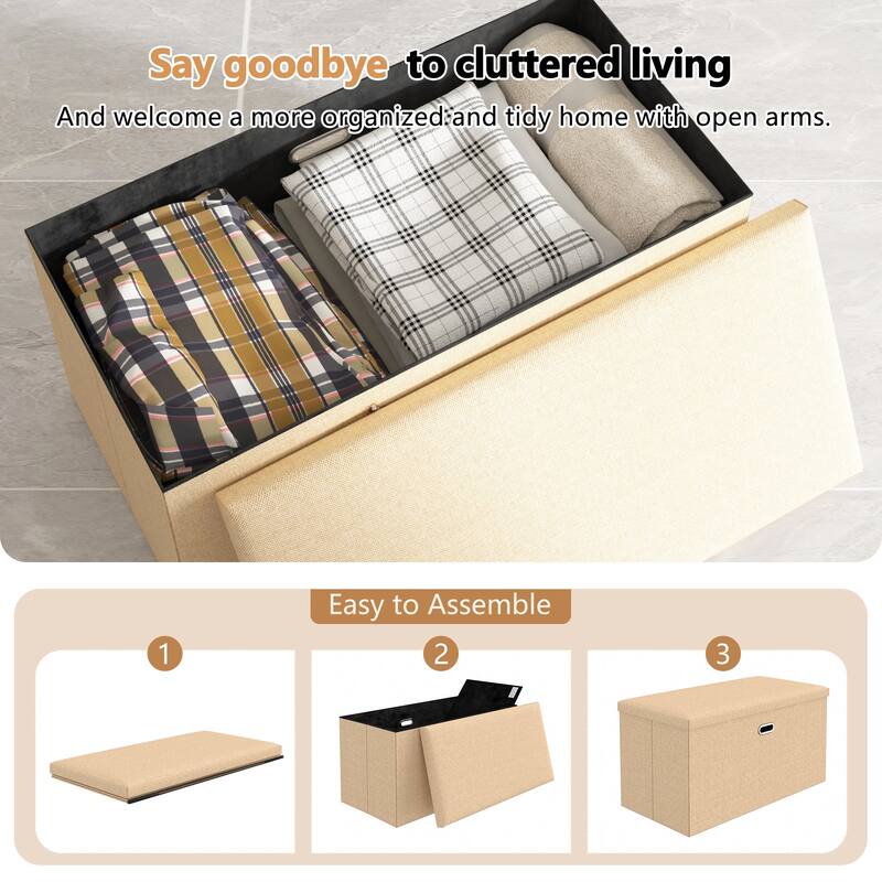 15" Tall Foldable Storage Ottoman Lift-Top Lid & Carry Handle Multi Functional Footrest Shoe Bench Coffee Table for Living Room