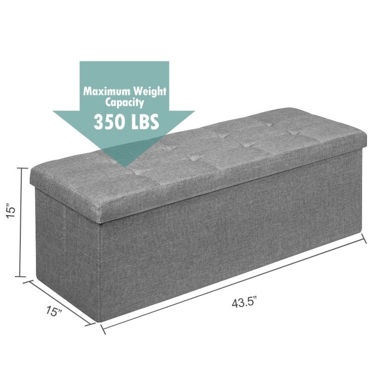 Foldable Storage Ottoman Bench with Divider and Tufted Seat in Oxford Fabric for Living Room Bedroom Entryway