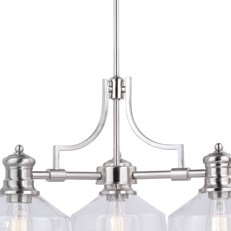 Beloit 3 Light Satin Nickel Farmhouse Chandelier Clear Glass - 26-in W x 20-in H x 26-in D