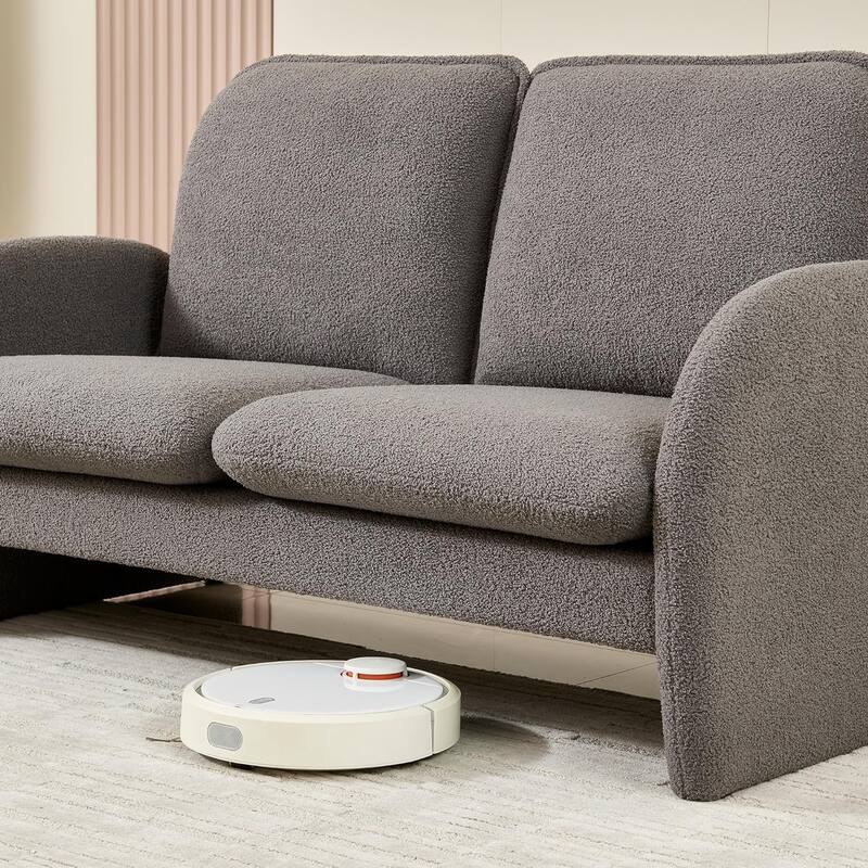 59" Lambswool Fabric Upholstered Loveseat Sofa with High Back & Toss Pillows 2 Seater Leisure Couch ,Tool-Free Assembly