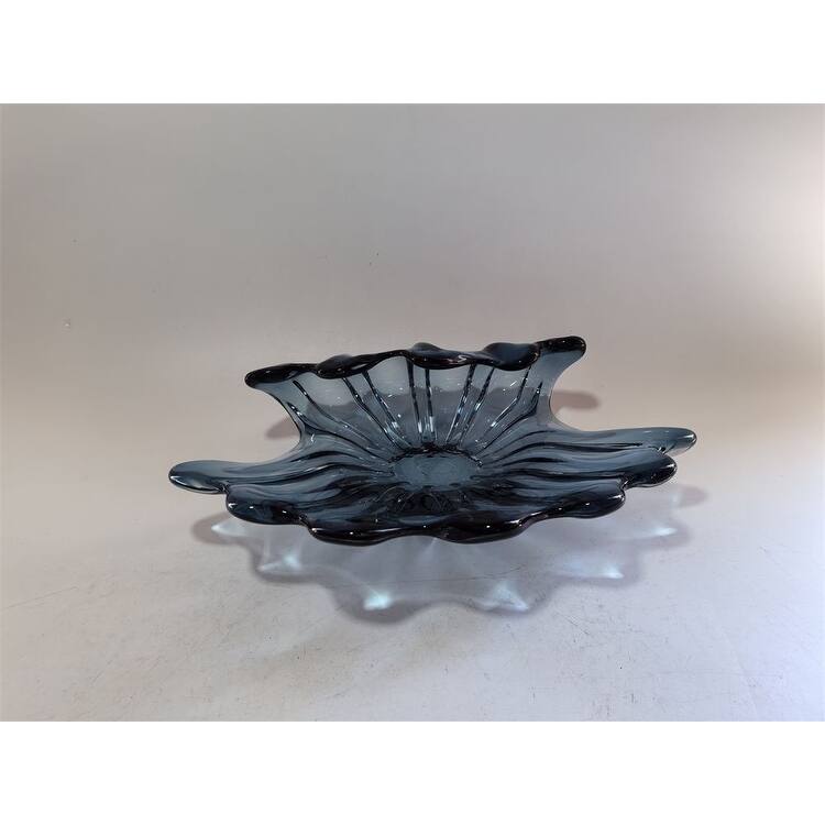 Modern Sculptural Glass Centerpiece Bowl Decorative Accent 14"x10"