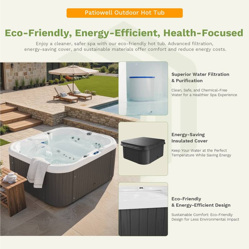 Patiowell 4-Person 41 Jets Hot Tub with Digital Control System-The Fresh Water System and LED Lighting-Intelligent