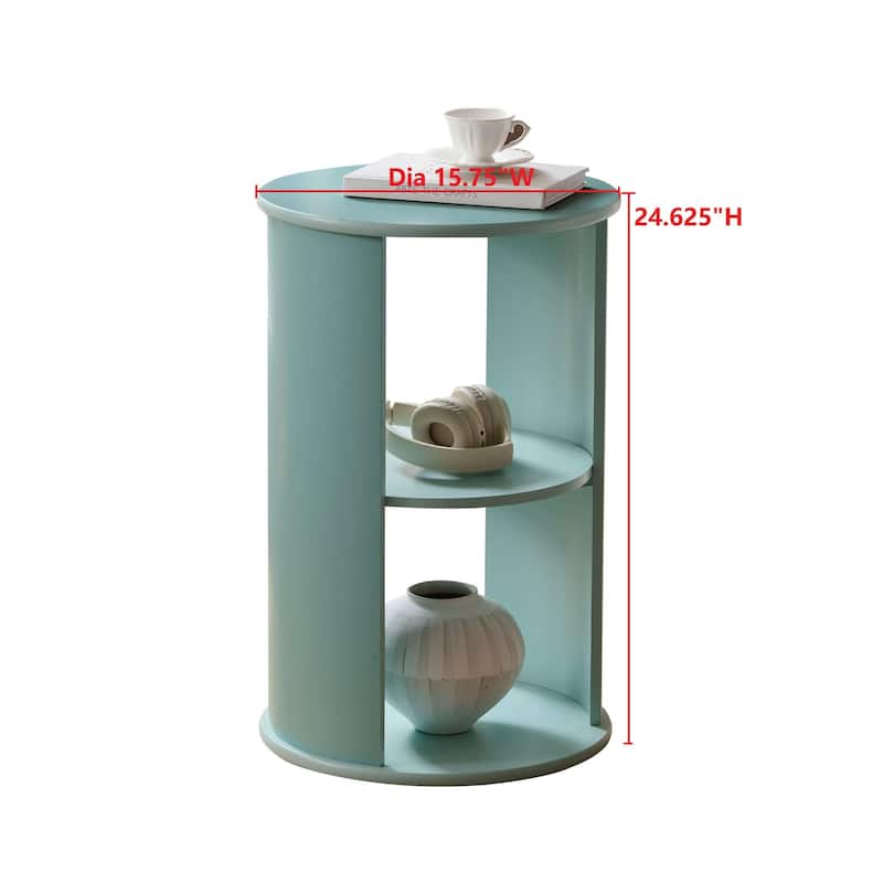 Evan Contemporary Wood Round Side Table with Storage