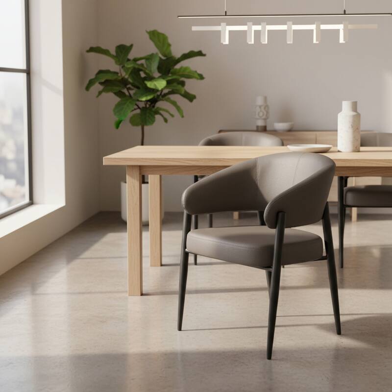 Modern Faux Leather and Metal Dining Chair, Set of 2