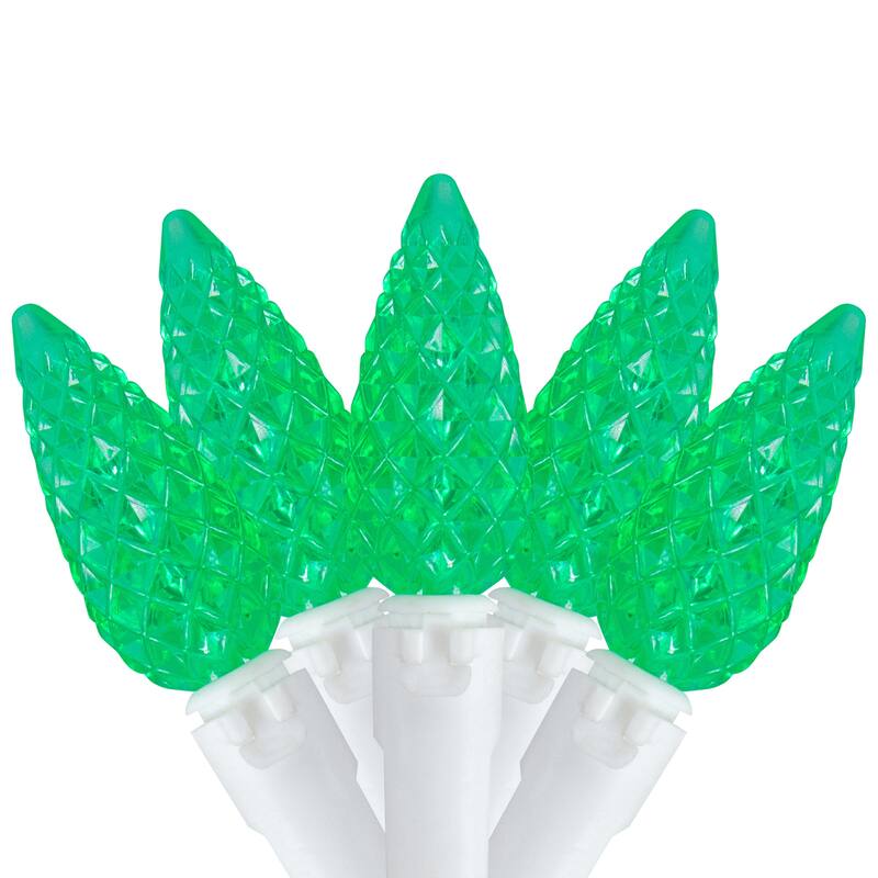 LED C6 Faceted Christmas Lights - Green - 22.5' White Wire - 70ct