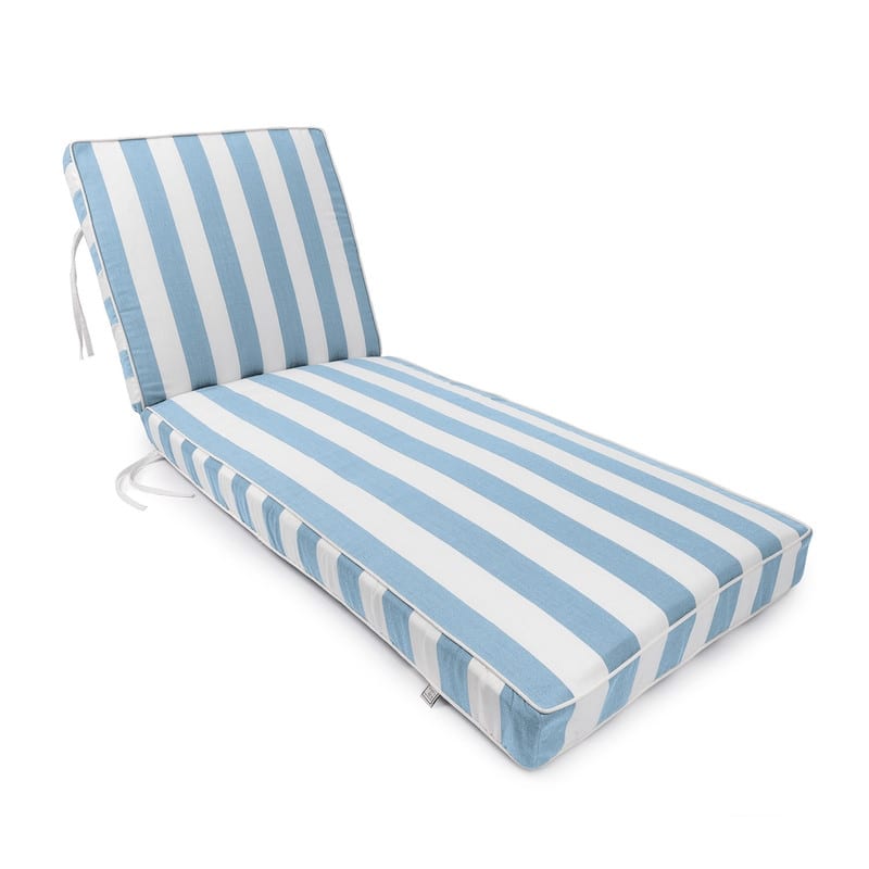 Sherry Kline Indoor/Outdoor Cabana Stripe Chaise Lounge with Contrast Cord - Sky Blue/White