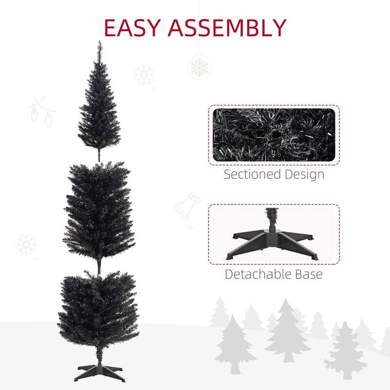 HOMCOM 7ft Tall Pre-Lit Slim Noble Fir Artificial Christmas Tree with Realistic Branches, 200 Warm White LED Lights, Green