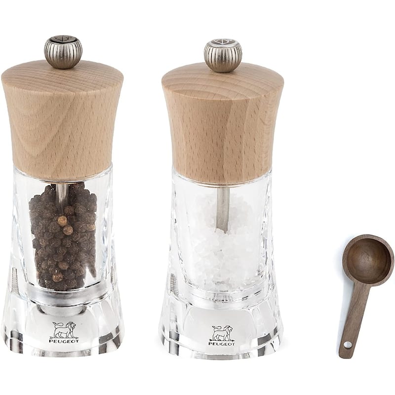 Peugeot - Oleron Manual Mill Salt & Pepper Mill - Transparent Adjustable Grinder - Acrylic and Beechwood, - Natural - Natural - 3 Piece