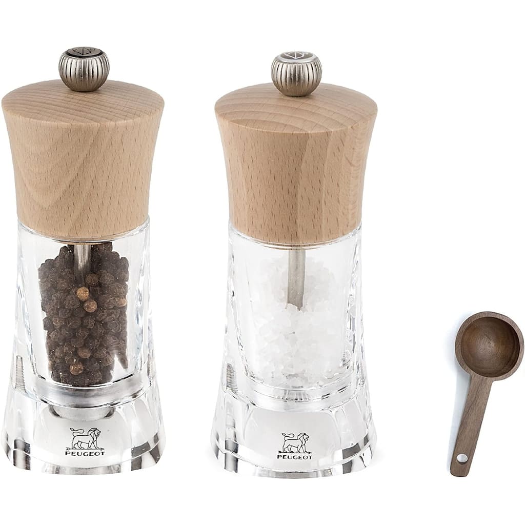 Peugeot - Oleron Manual Mill Salt & Pepper Mill - Transparent Adjustable Grinder - Acrylic and Beechwood, - Natural