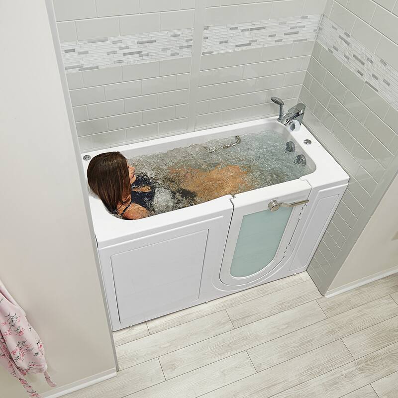Ella Lounger 27"x60" Acrylic Hydro Massage Walk-In Bathtub with Outward Swing Door, 2 Piece Fast Fill Faucet, 2" Dual Drain