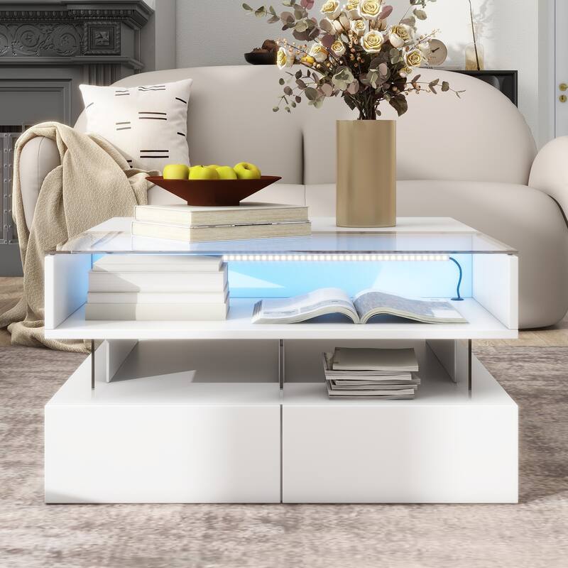Modern Square Coffee Table with Lift-Top and 2 Drawers