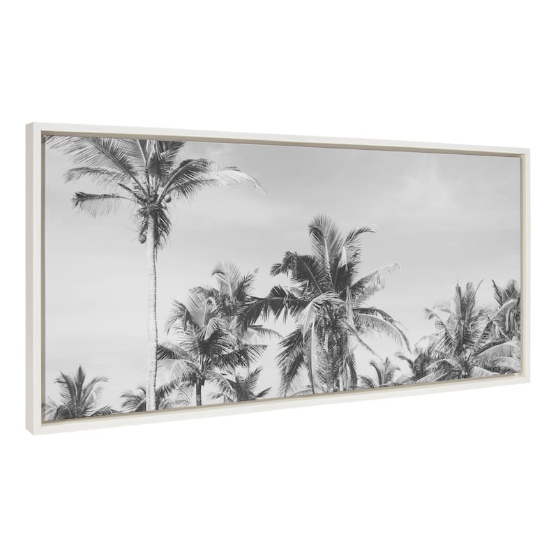 Kate and Laurel Sylvie Coastal Coconut Palm Tree Beach BW Framed Canvas by The Creative Bunch Studio - White - 18x40